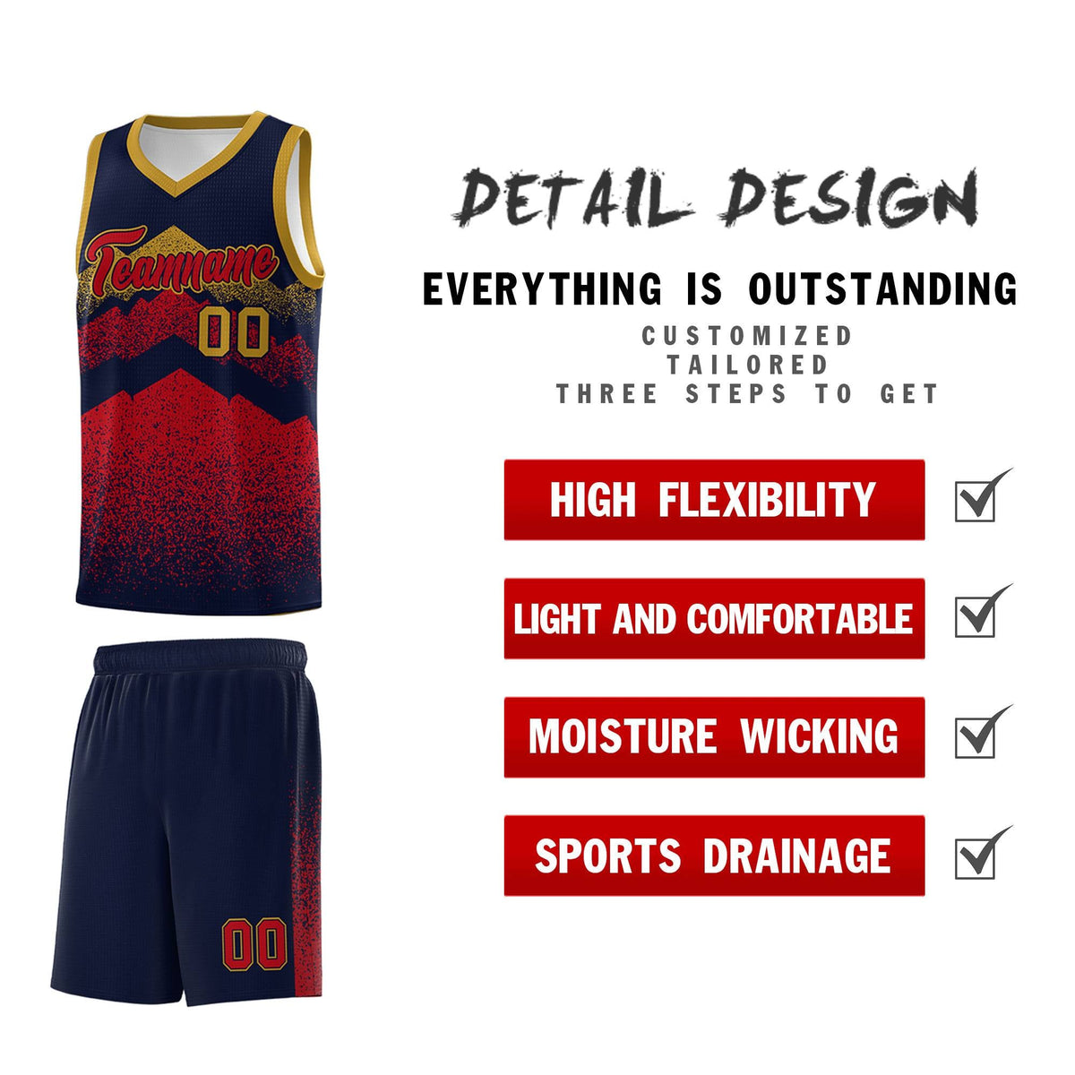 Custom Youth Basketball Jerseys Navy Red Gradient Mountain Design Uniforms