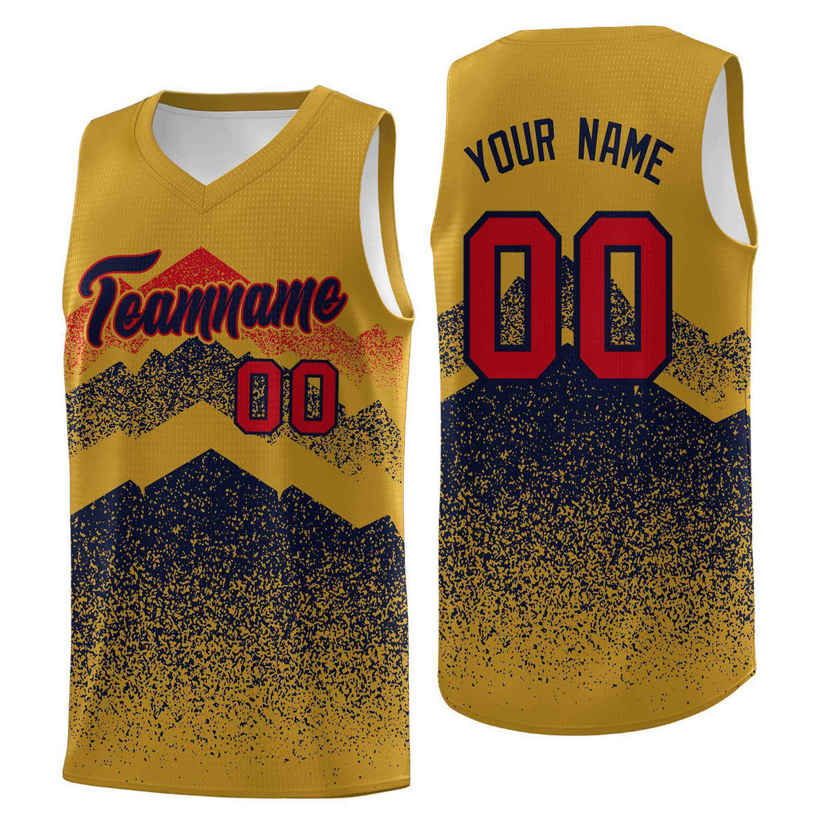 Personalized Youth Basketball Jerseys   Old Gold Navy Gradient Mountain Design Uniforms