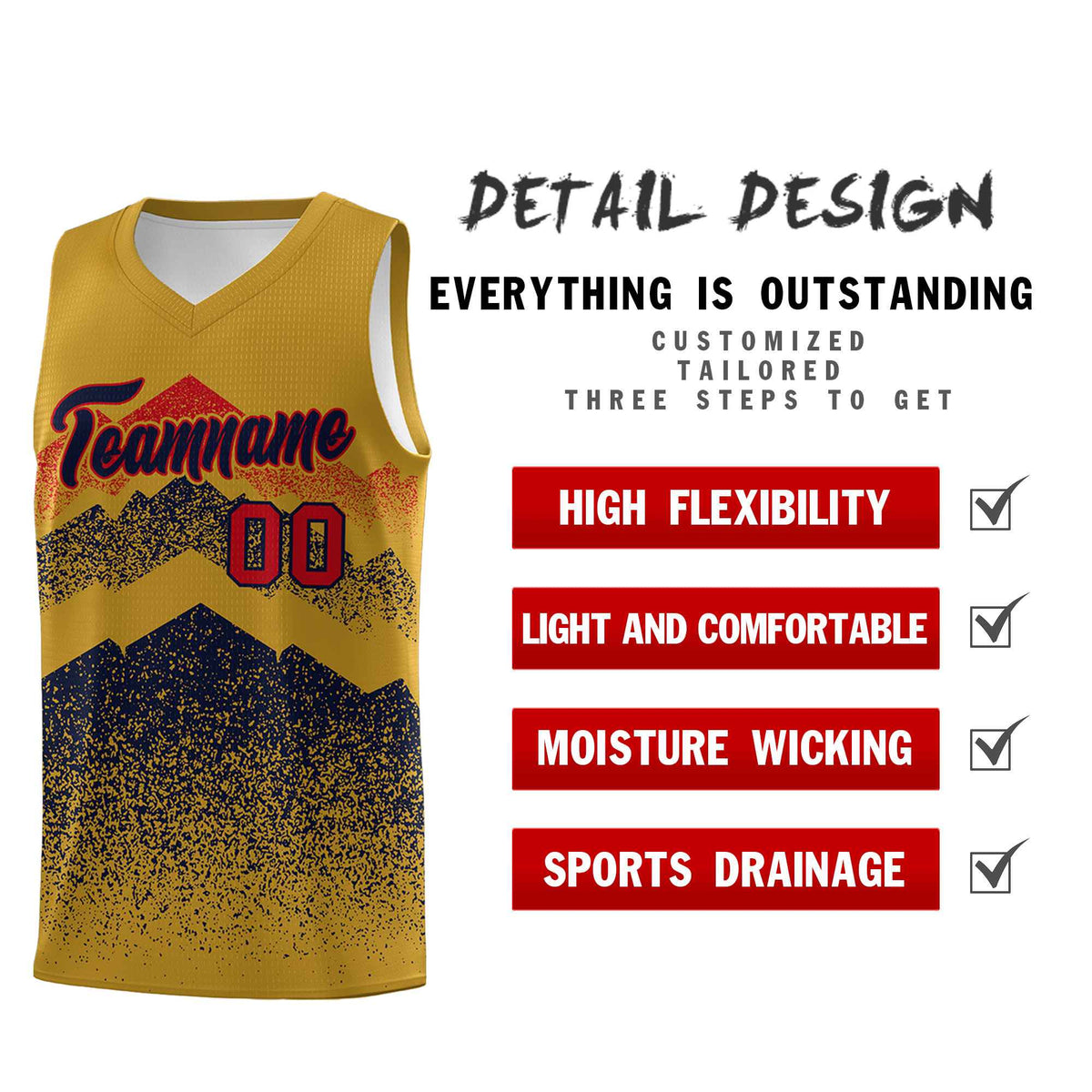 Personalized Youth Basketball Jerseys   Old Gold Navy Gradient Mountain Design Uniforms
