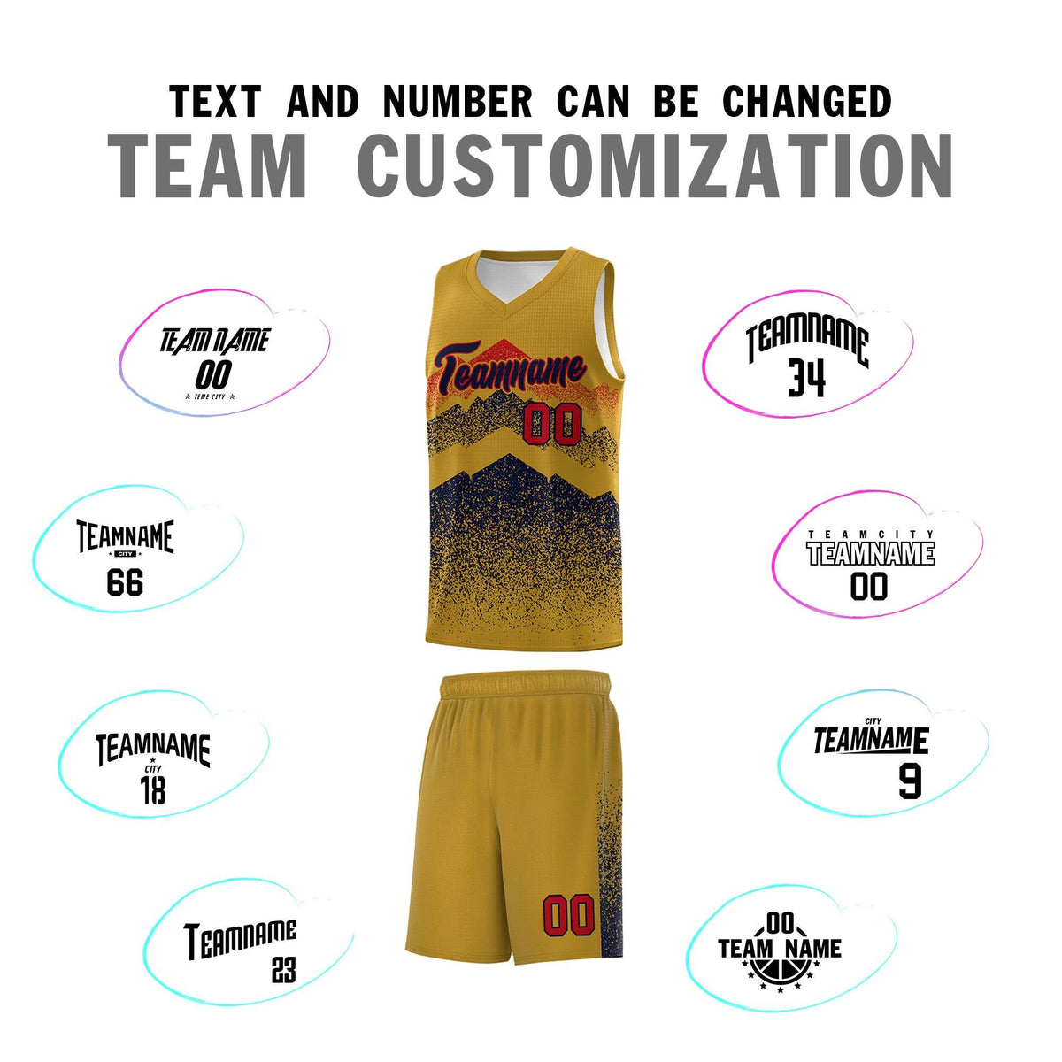 Personalized Youth Basketball Jerseys   Old Gold Navy Gradient Mountain Design Uniforms