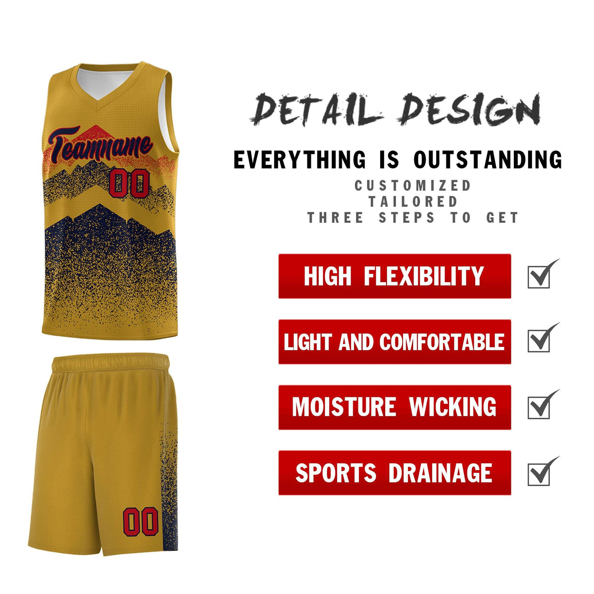 Personalized Youth Basketball Jerseys   Old Gold Navy Gradient Mountain Design Uniforms