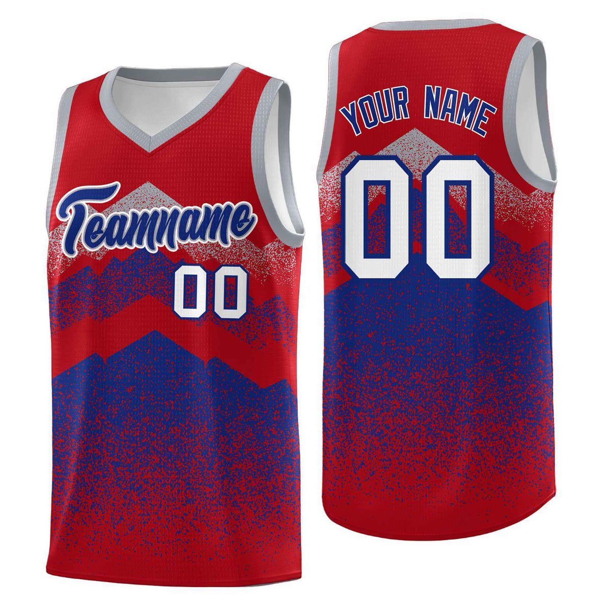 Custom Youth Basketball Jerseys Red Royal Gradient Mountain Design Uniforms