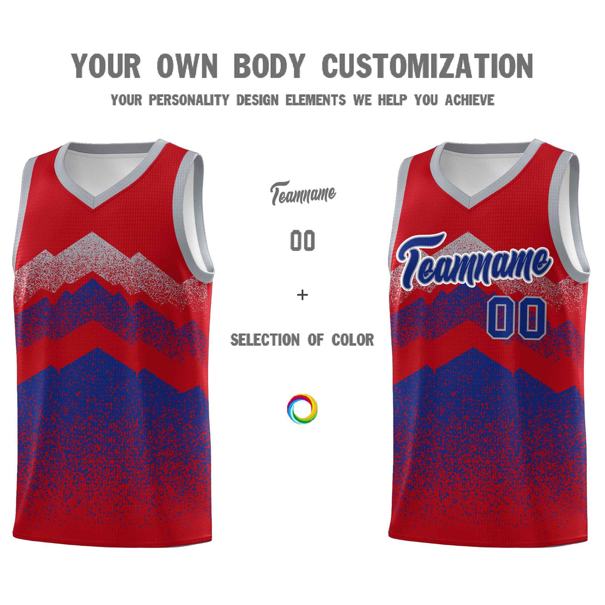 Custom Youth Basketball Jerseys Red Royal Gradient Mountain Design Uniforms