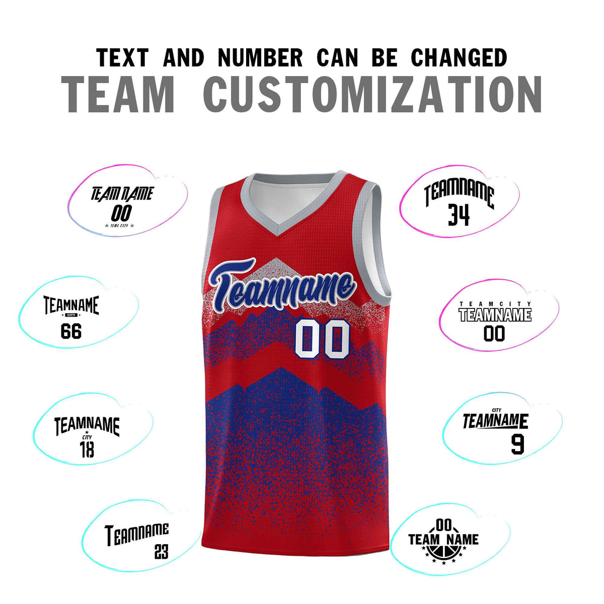Custom Youth Basketball Jerseys Red Royal Gradient Mountain Design Uniforms