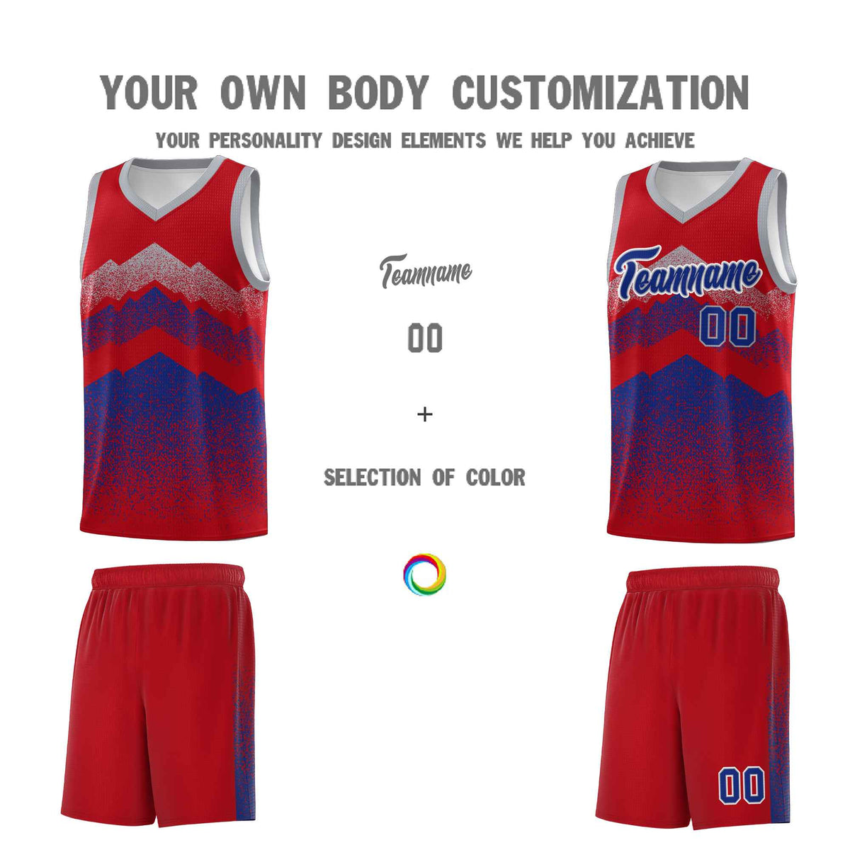 Custom Youth Basketball Jerseys Red Royal Gradient Mountain Design Uniforms