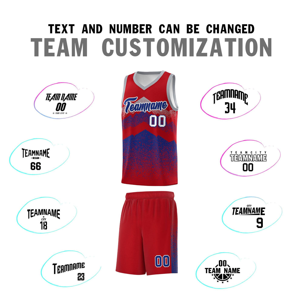 Custom Youth Basketball Jerseys Red Royal Gradient Mountain Design Uniforms