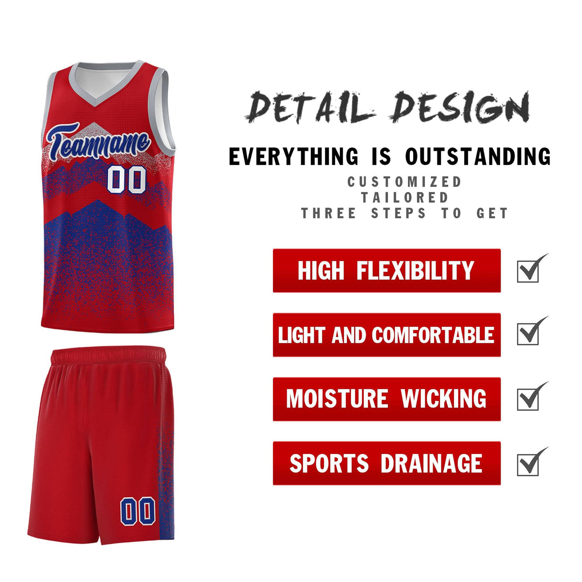 Custom Youth Basketball Jerseys Red Royal Gradient Mountain Design Uniforms