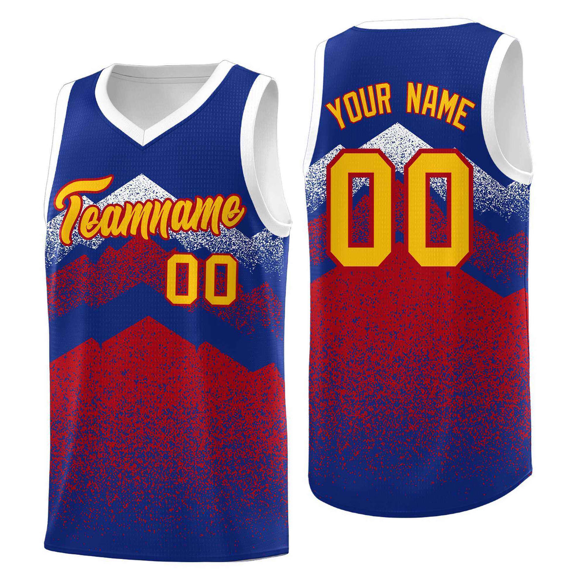 Personalized Youth Basketball Jerseys   Royal Red Gradient Mountain Design Uniforms