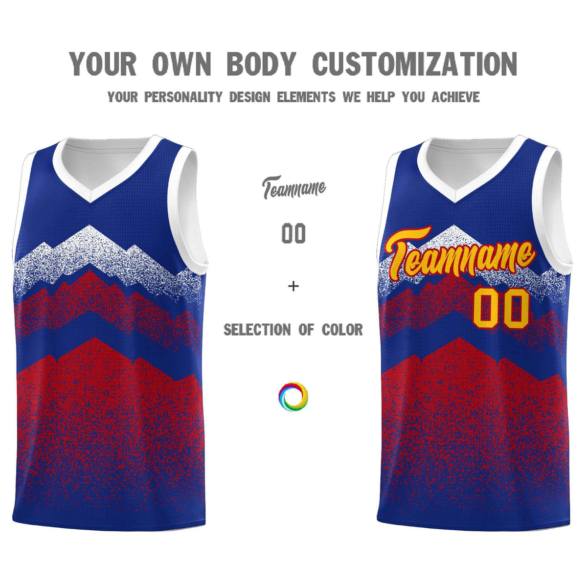 Personalized Youth Basketball Jerseys   Royal Red Gradient Mountain Design Uniforms