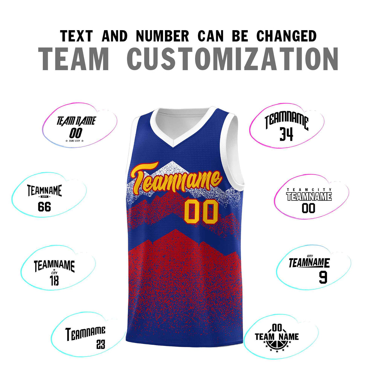 Personalized Youth Basketball Jerseys   Royal Red Gradient Mountain Design Uniforms