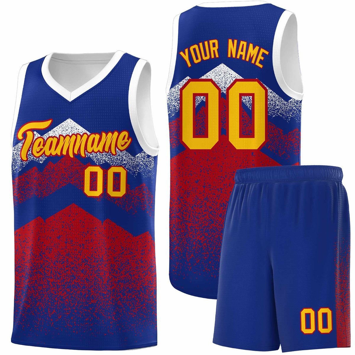 Personalized Youth Basketball Jerseys   Royal Red Gradient Mountain Design Uniforms