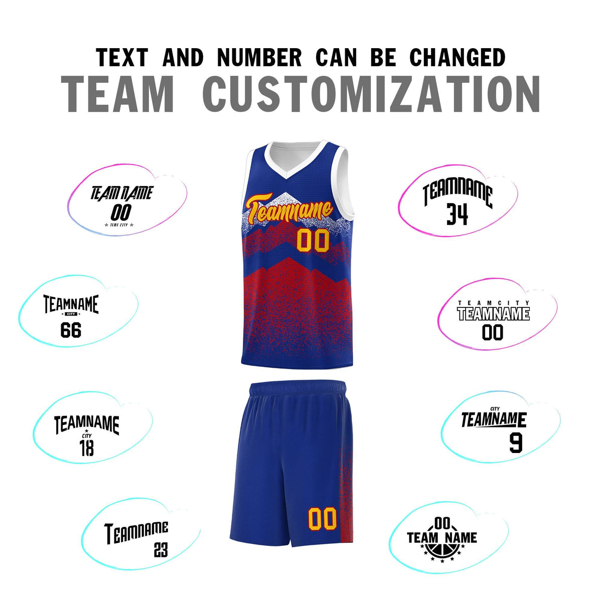 Personalized Youth Basketball Jerseys   Royal Red Gradient Mountain Design Uniforms