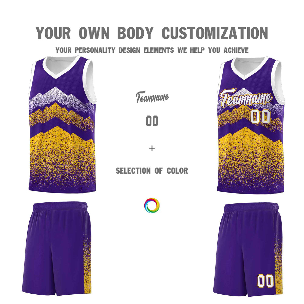 Personalized Youth Basketball Jerseys   Purple Gold Gradient Mountain Design Uniforms