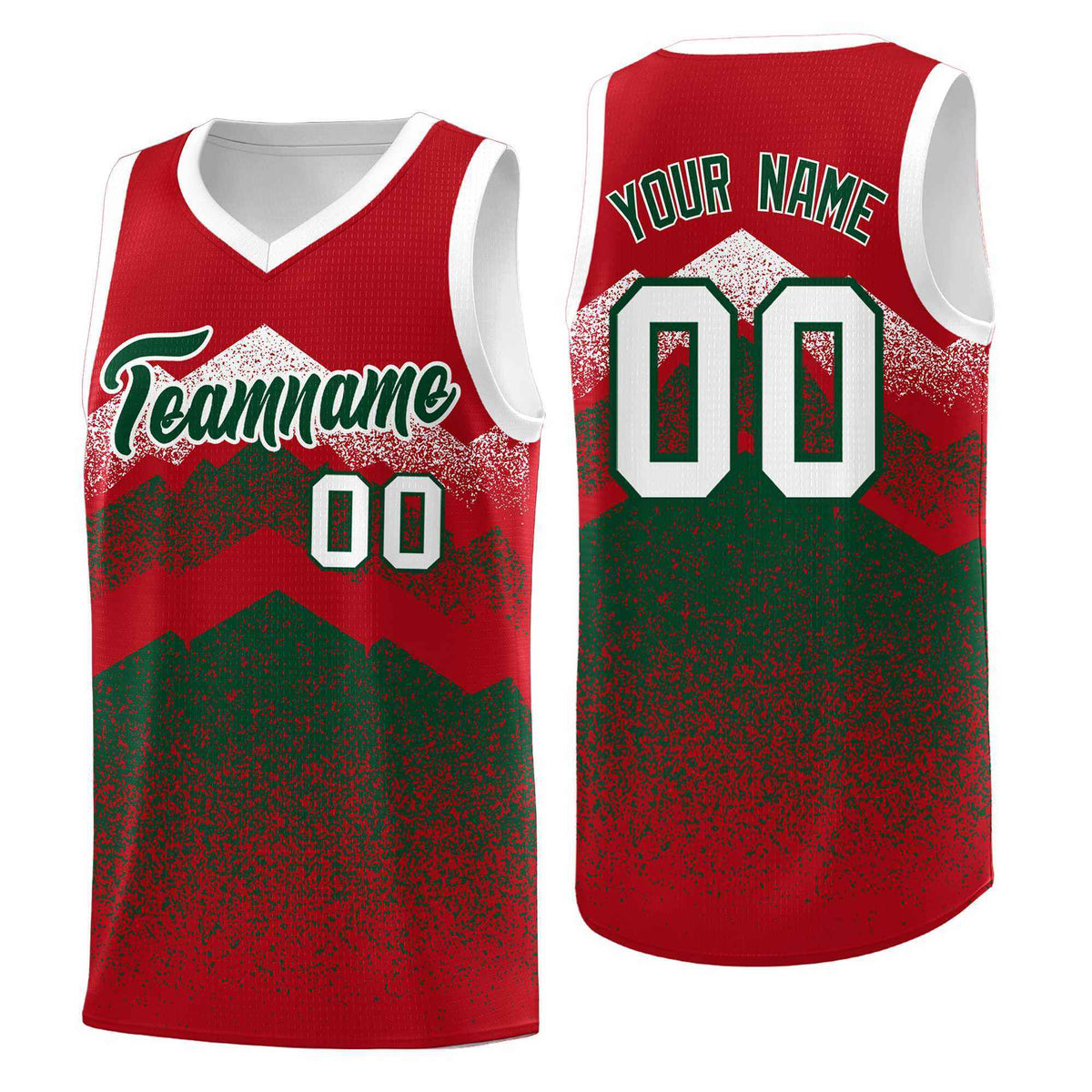 Custom Youth Basketball Jerseys Red Green Gradient Mountain Design Uniforms