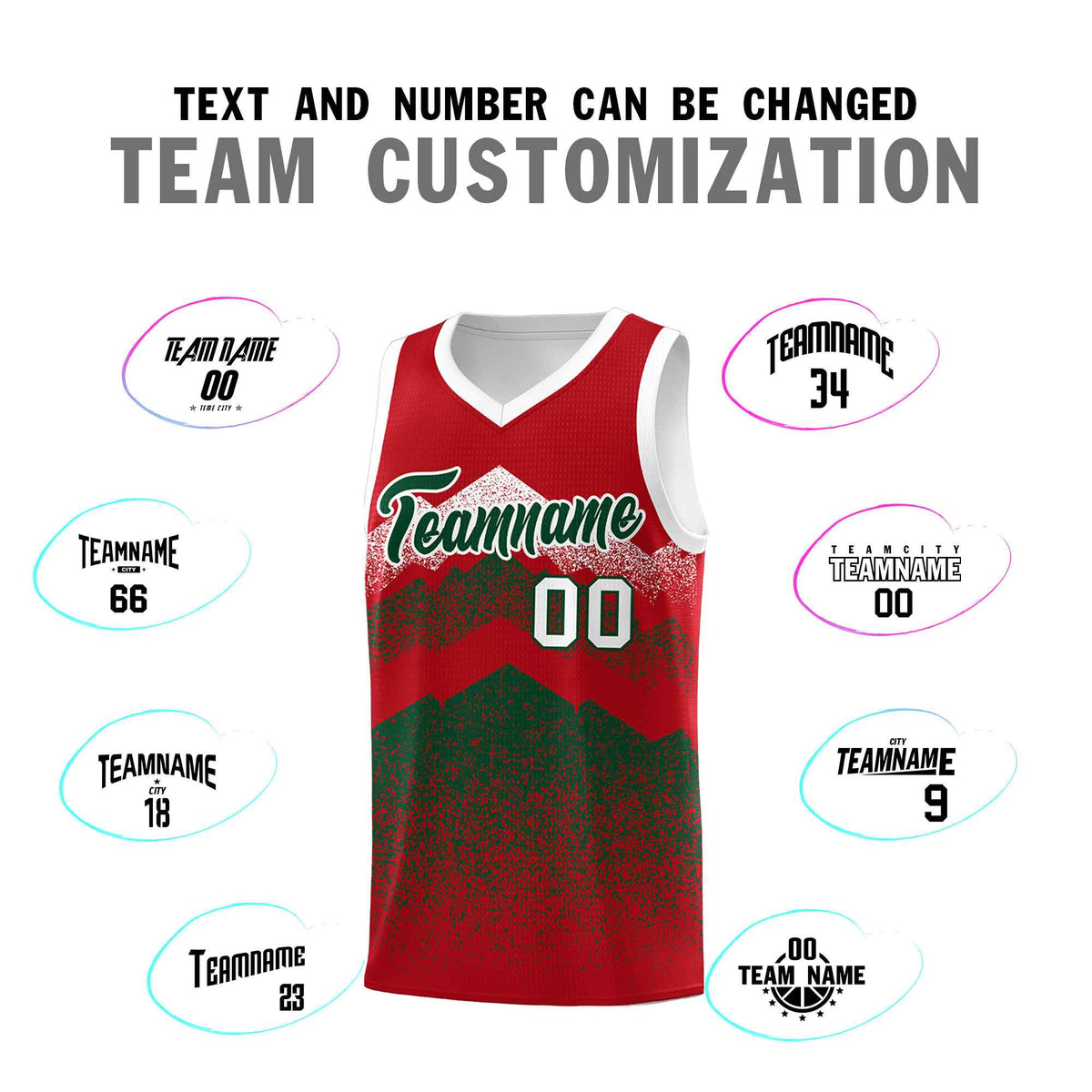 Custom Youth Basketball Jerseys Red Green Gradient Mountain Design Uniforms