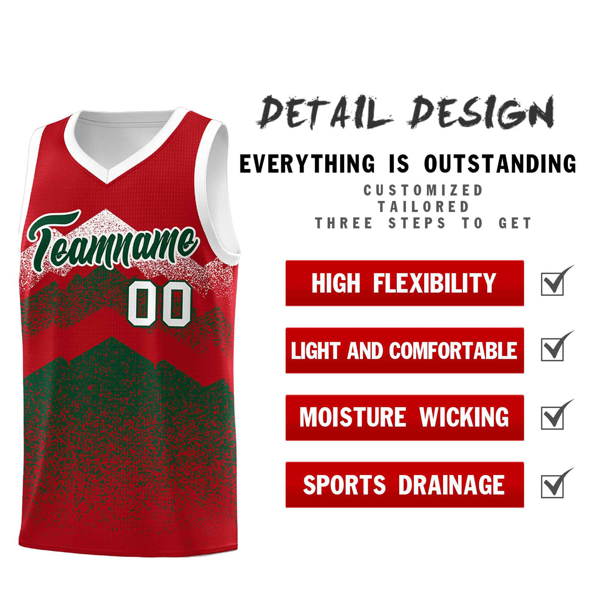 Custom Youth Basketball Jerseys Red Green Gradient Mountain Design Uniforms