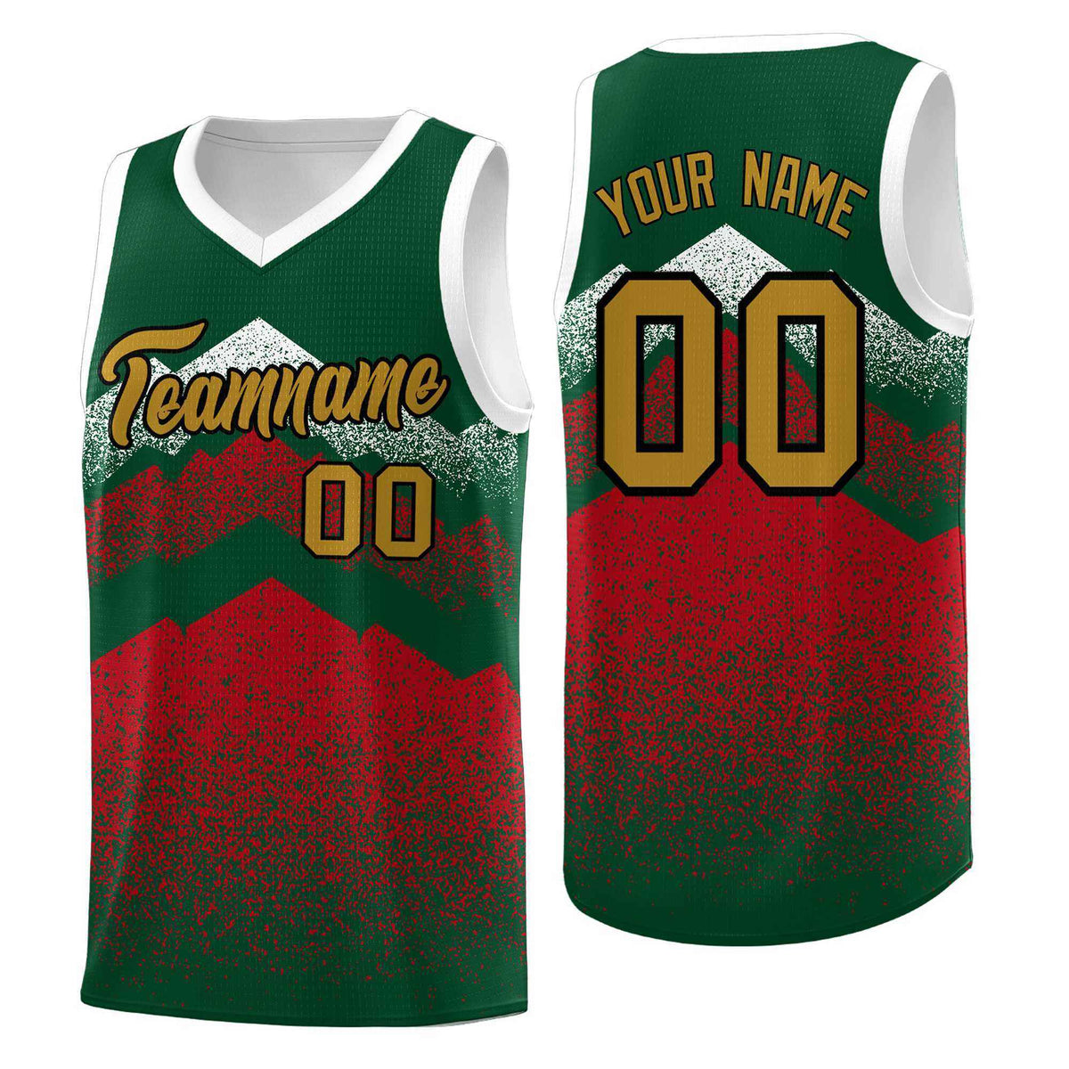 Personalized Youth Basketball Jerseys   Green Red Gradient Mountain Design Uniforms