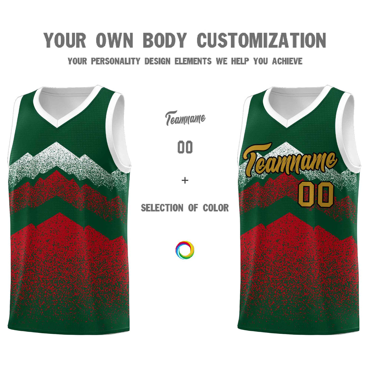 Personalized Youth Basketball Jerseys   Green Red Gradient Mountain Design Uniforms