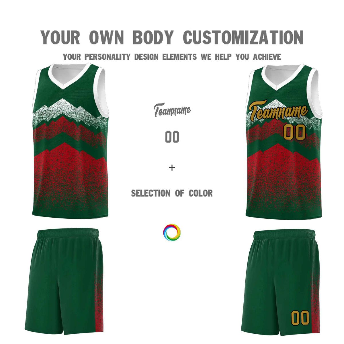 Personalized Youth Basketball Jerseys   Green Red Gradient Mountain Design Uniforms