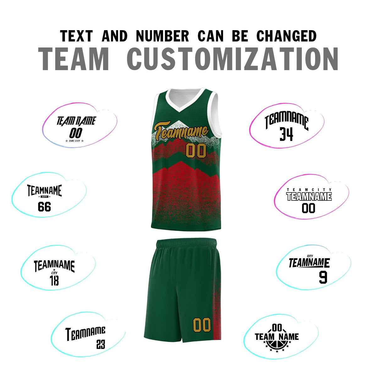 Personalized Youth Basketball Jerseys   Green Red Gradient Mountain Design Uniforms