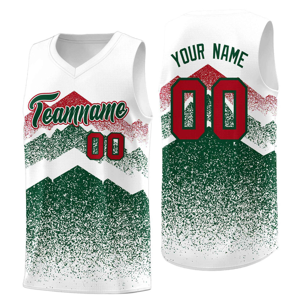 Custom Youth Basketball Jerseys White Green Gradient Mountain Design Uniforms