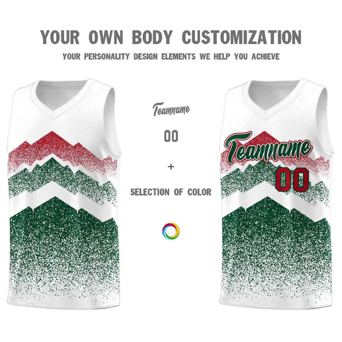 Custom Youth Basketball Jerseys White Green Gradient Mountain Design Uniforms