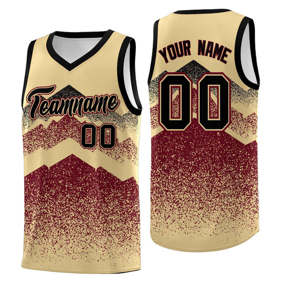Personalized Youth Basketball Jerseys   Khaki Crimson Gradient Mountain Design Uniforms