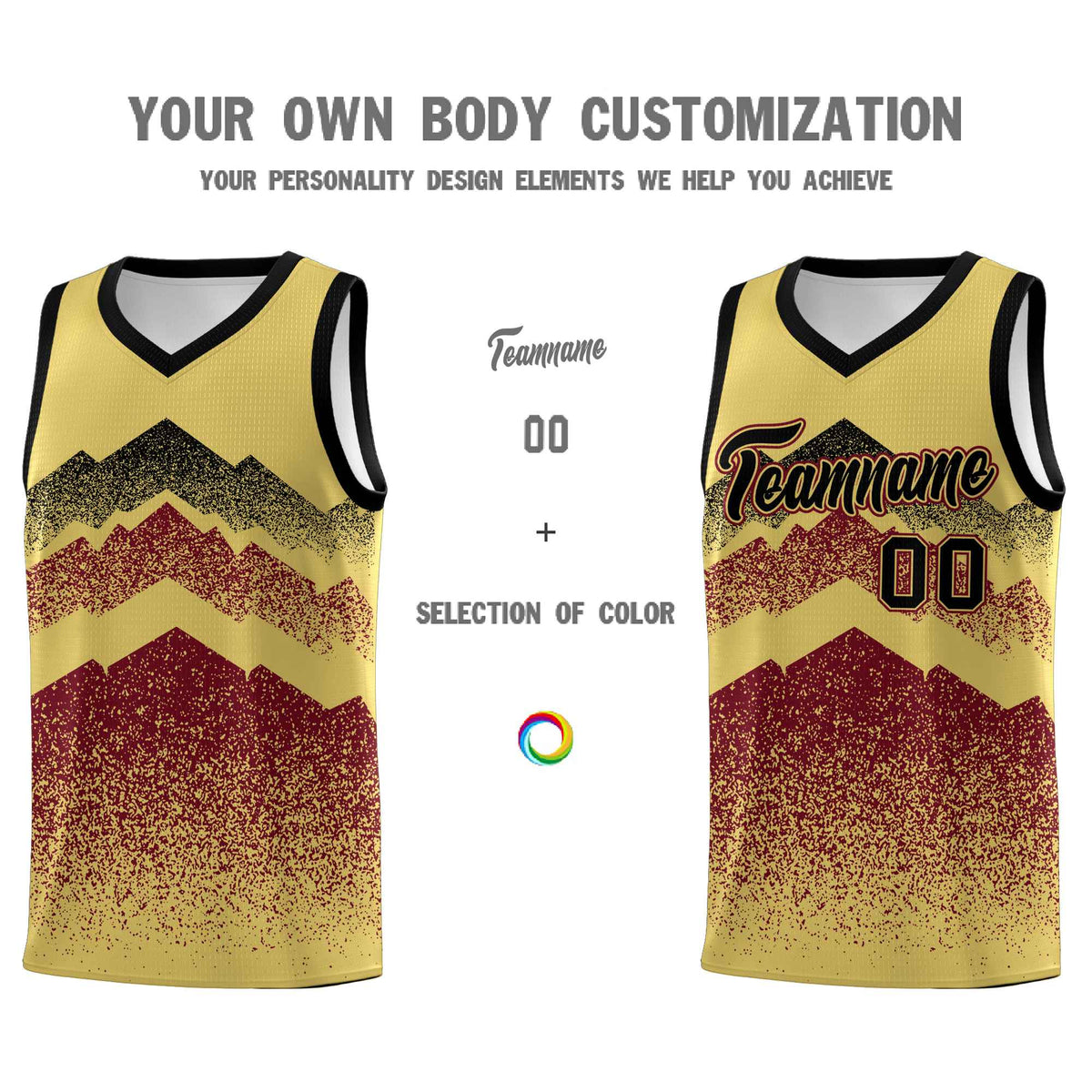 Personalized Youth Basketball Jerseys   Khaki Crimson Gradient Mountain Design Uniforms