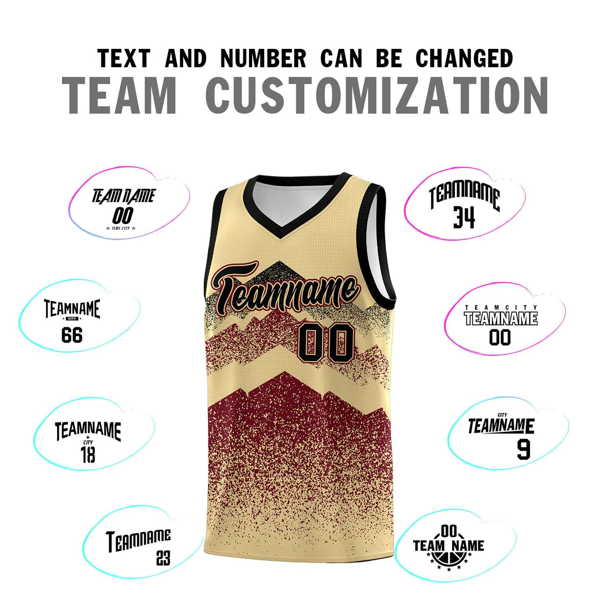 Personalized Youth Basketball Jerseys   Khaki Crimson Gradient Mountain Design Uniforms
