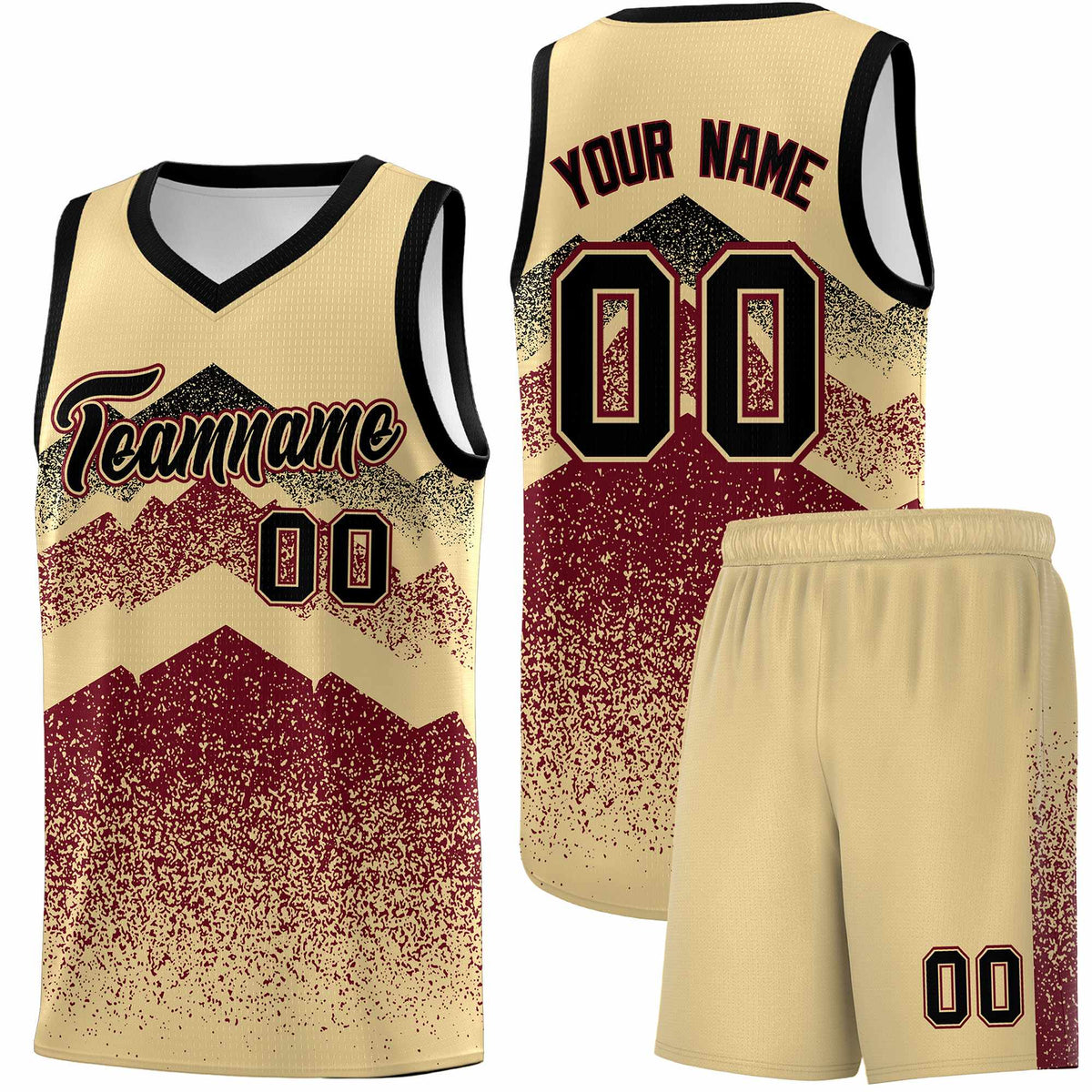 Personalized Youth Basketball Jerseys   Khaki Crimson Gradient Mountain Design Uniforms