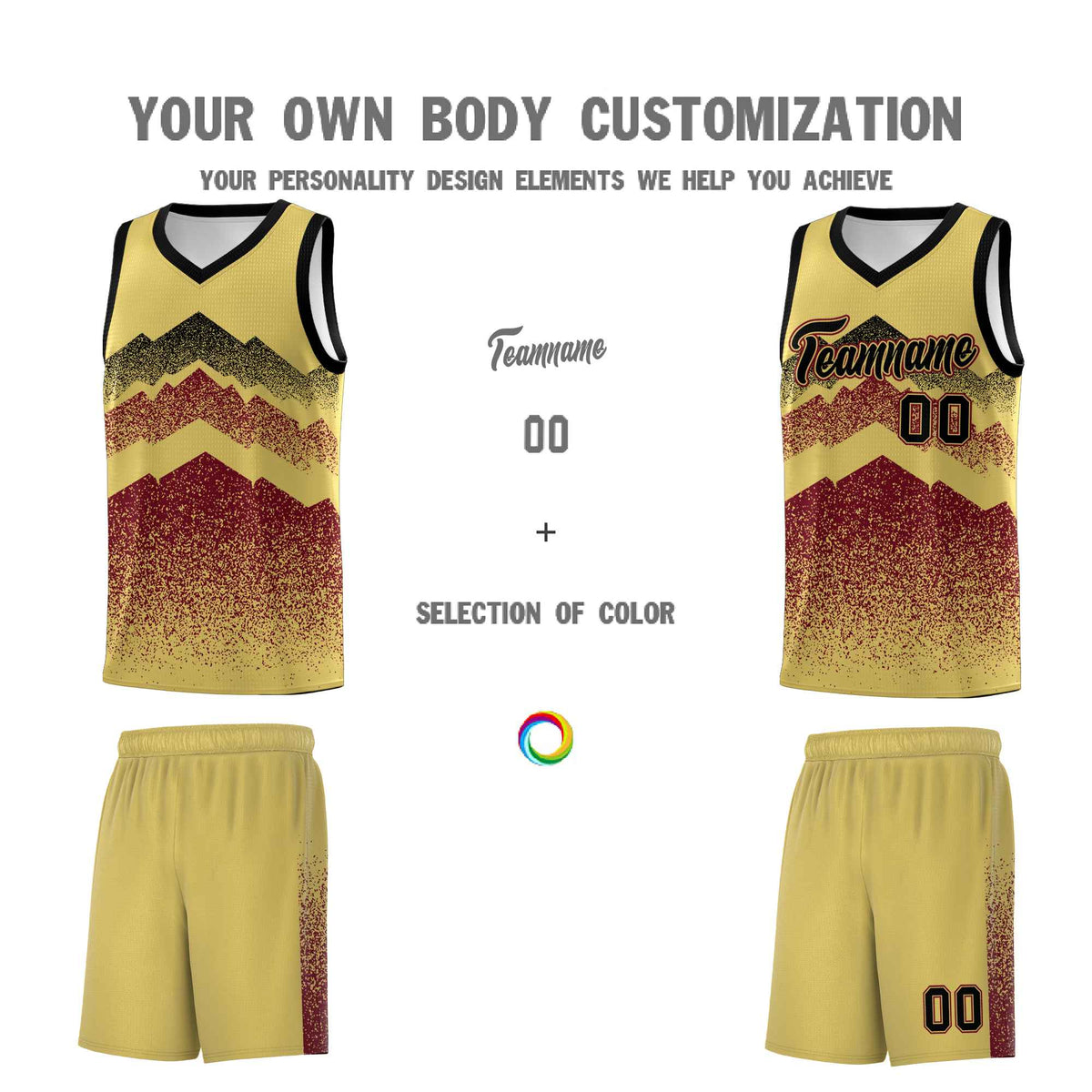Personalized Youth Basketball Jerseys   Khaki Crimson Gradient Mountain Design Uniforms