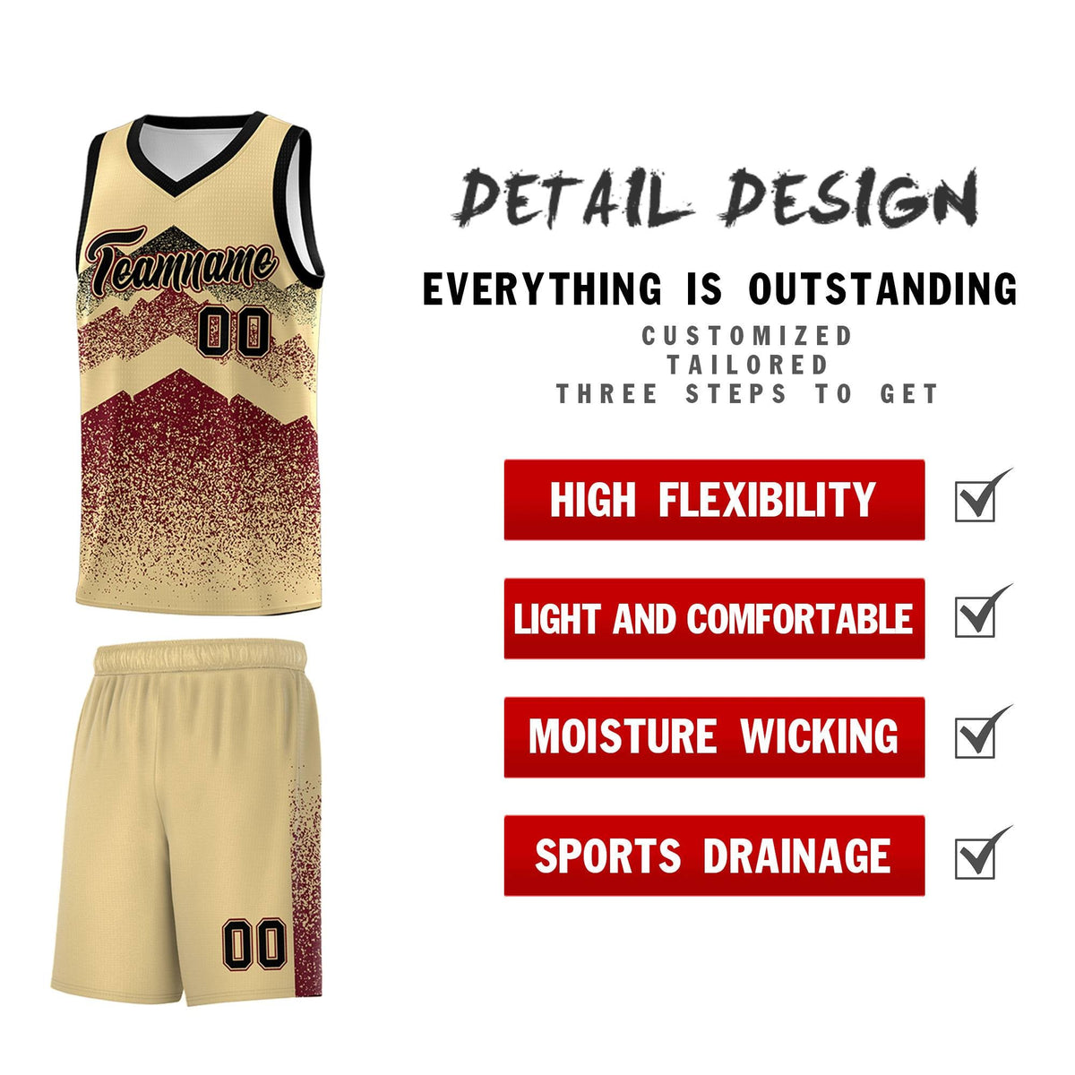 Personalized Youth Basketball Jerseys   Khaki Crimson Gradient Mountain Design Uniforms