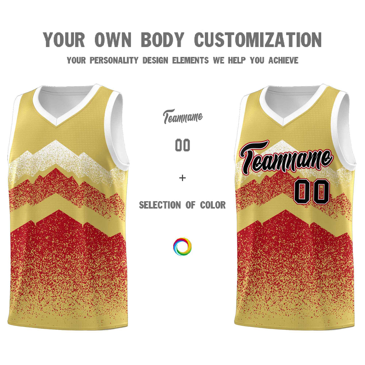 Custom Youth Basketball Jerseys Khaki Red Gradient Mountain Design Uniforms
