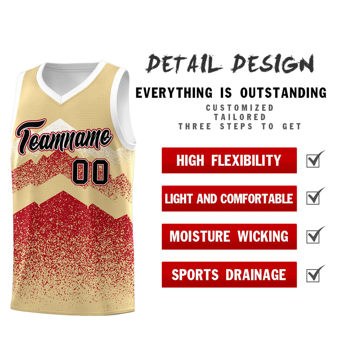 Custom Youth Basketball Jerseys Khaki Red Gradient Mountain Design Uniforms