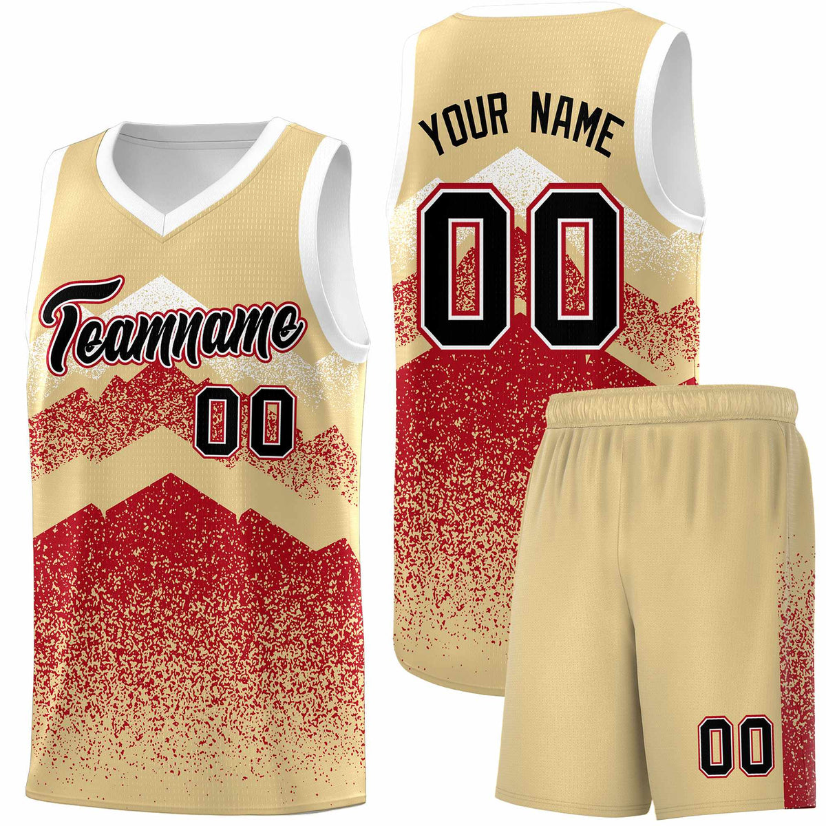 Custom Youth Basketball Jerseys Khaki Red Gradient Mountain Design Uniforms