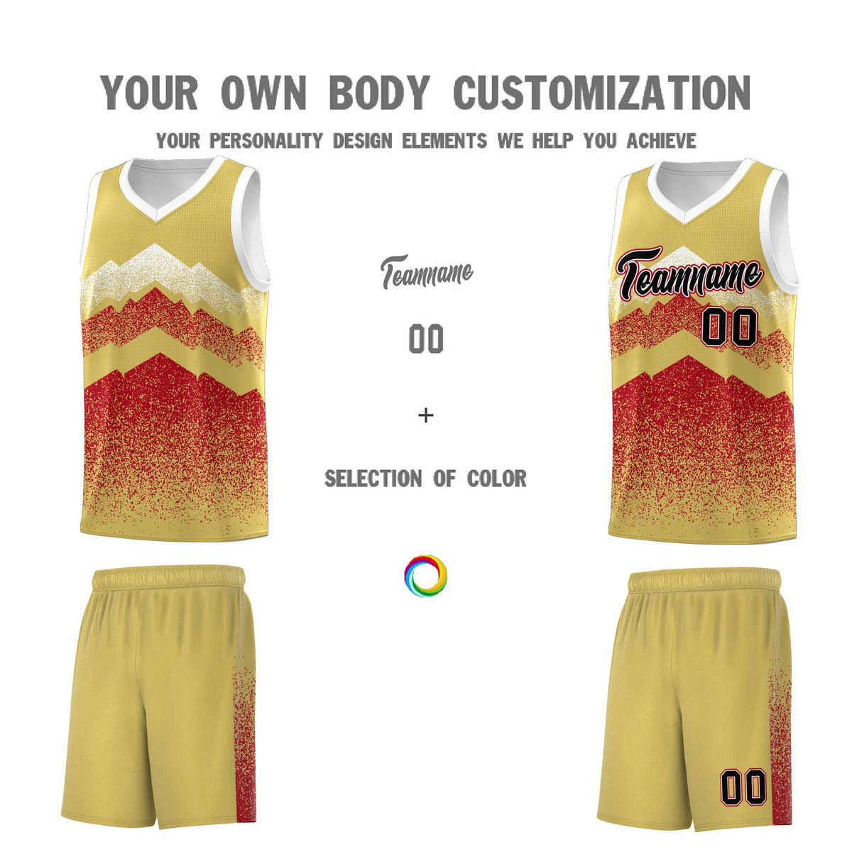 Custom Youth Basketball Jerseys Khaki Red Gradient Mountain Design Uniforms