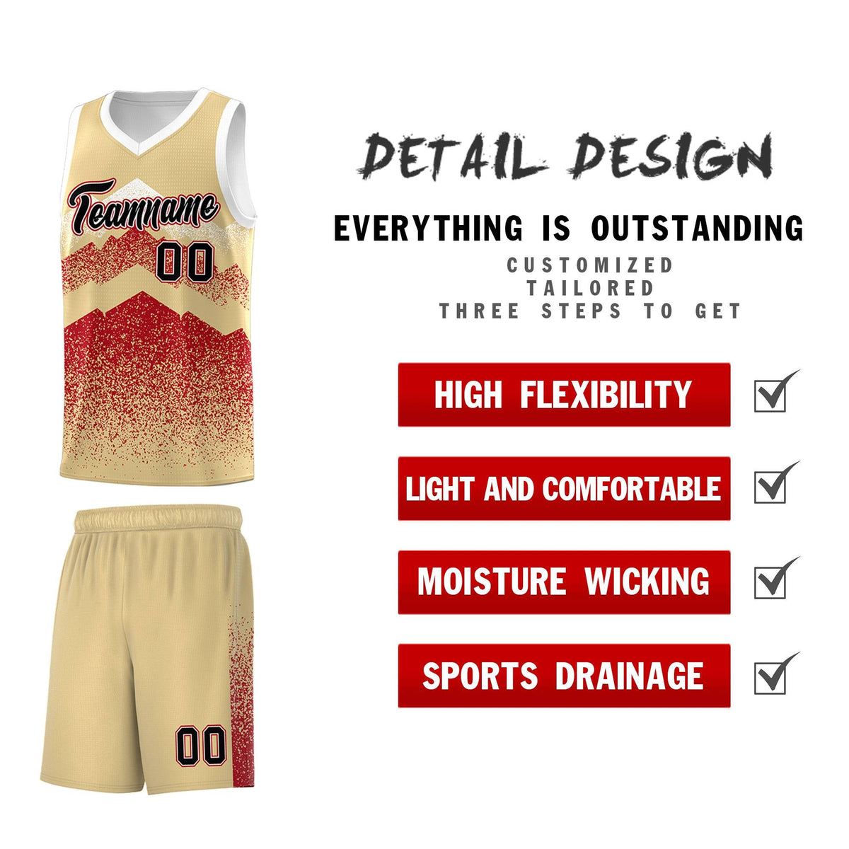 Custom Youth Basketball Jerseys Khaki Red Gradient Mountain Design Uniforms