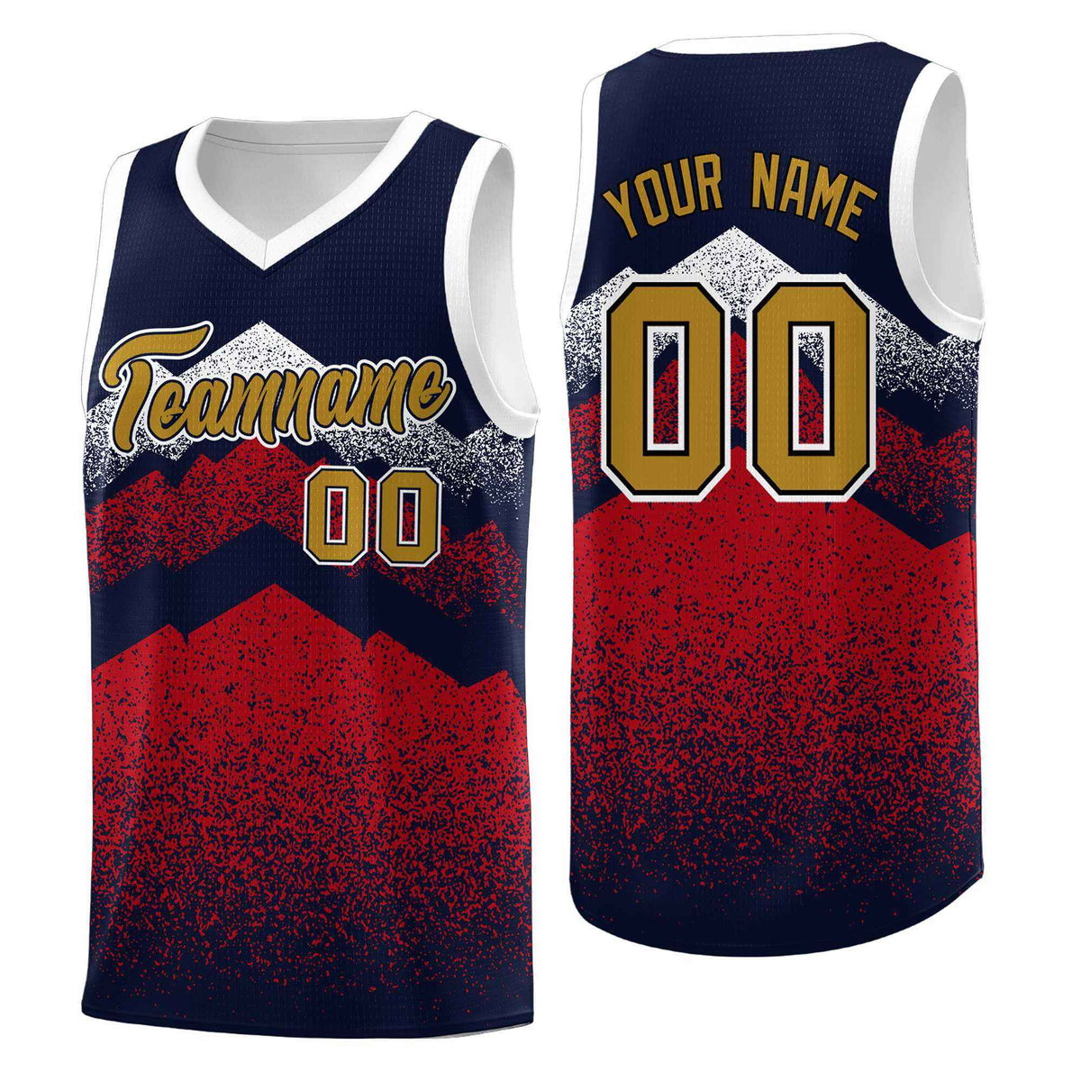 Personalized Youth Basketball Jerseys   Navy Red Gradient Mountain Design Uniforms