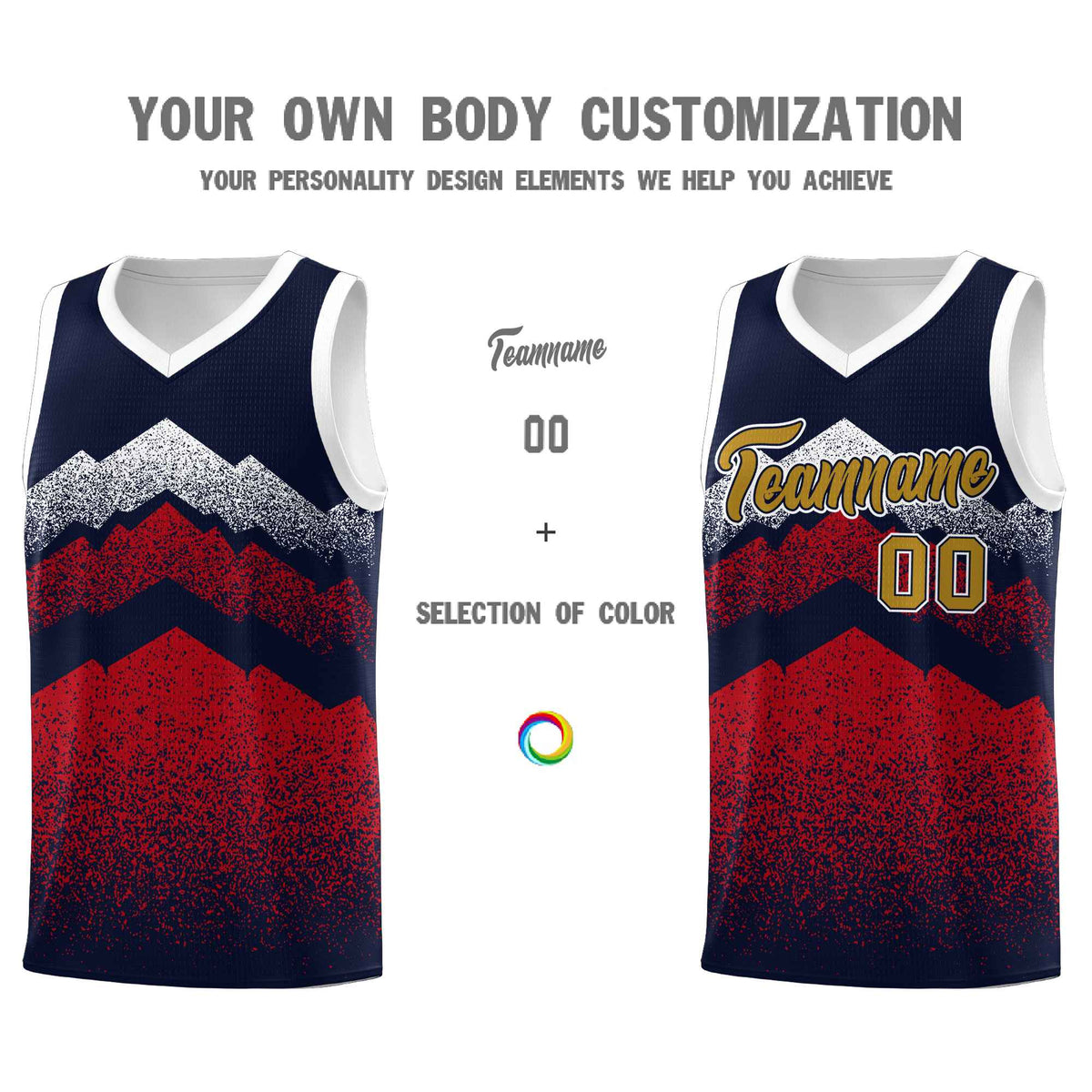 Personalized Youth Basketball Jerseys   Navy Red Gradient Mountain Design Uniforms