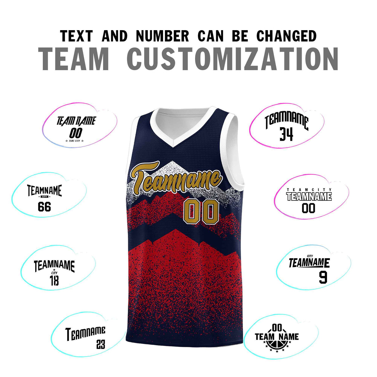 Personalized Youth Basketball Jerseys   Navy Red Gradient Mountain Design Uniforms