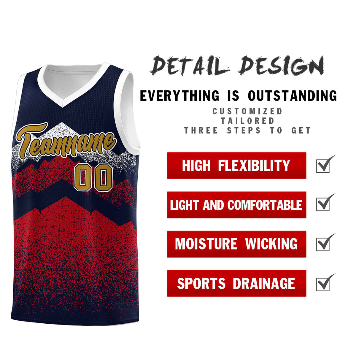 Personalized Youth Basketball Jerseys   Navy Red Gradient Mountain Design Uniforms