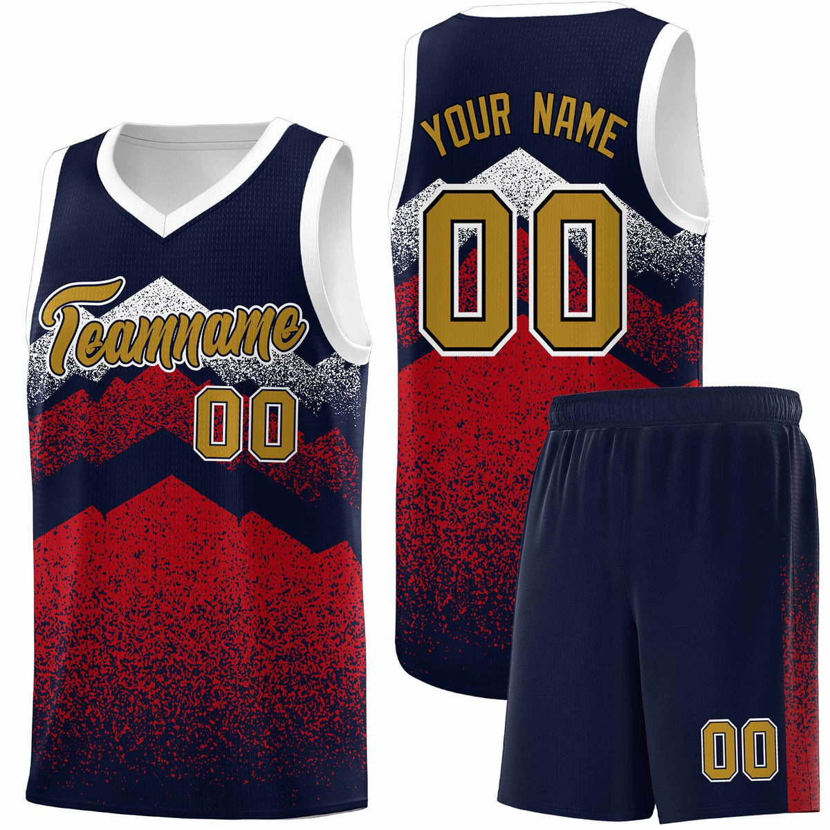 Personalized Youth Basketball Jerseys   Navy Red Gradient Mountain Design Uniforms