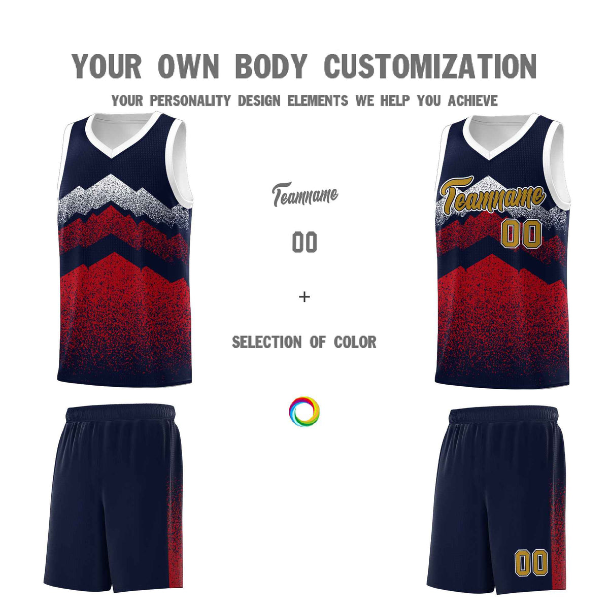 Personalized Youth Basketball Jerseys   Navy Red Gradient Mountain Design Uniforms