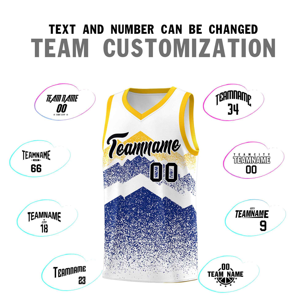 Custom Youth Basketball Jerseys White Royal Gradient Mountain Design Uniforms