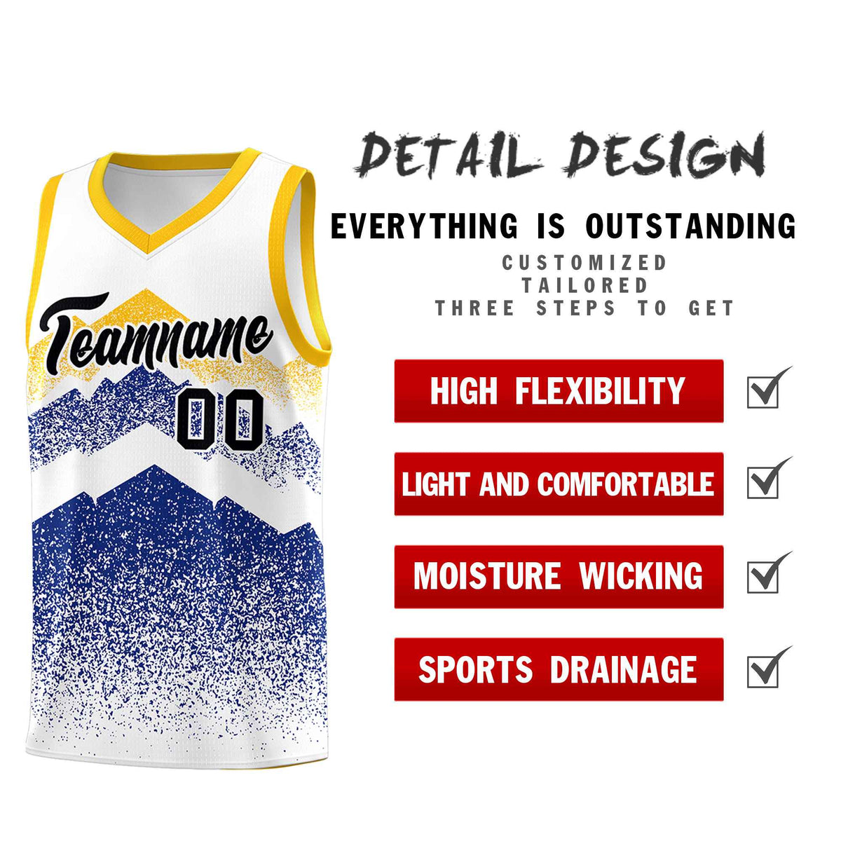 Custom Youth Basketball Jerseys White Royal Gradient Mountain Design Uniforms