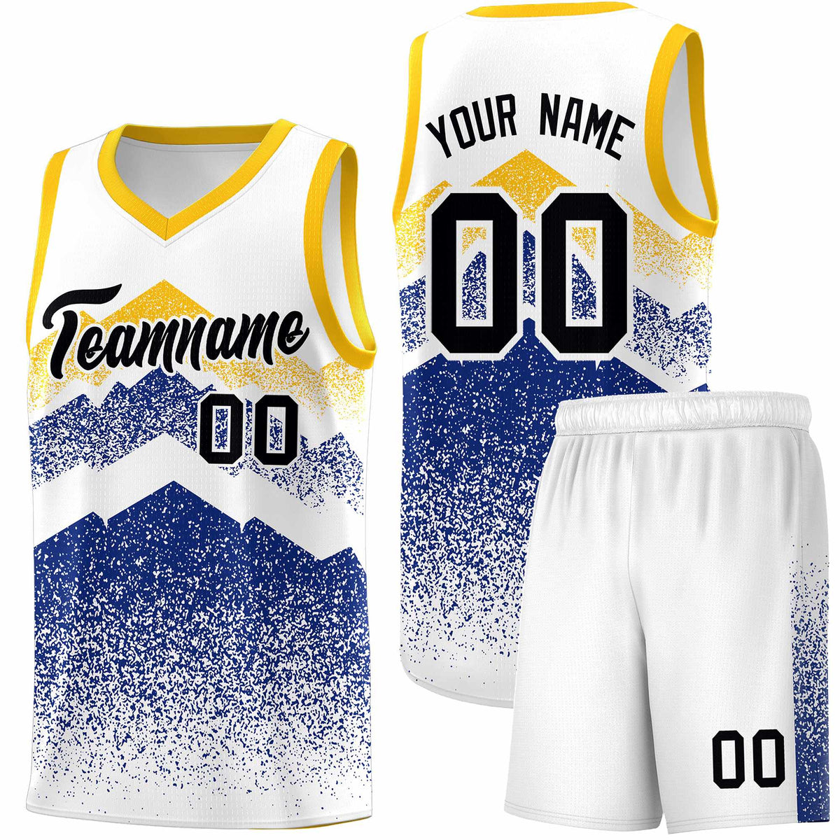 Custom Youth Basketball Jerseys White Royal Gradient Mountain Design Uniforms