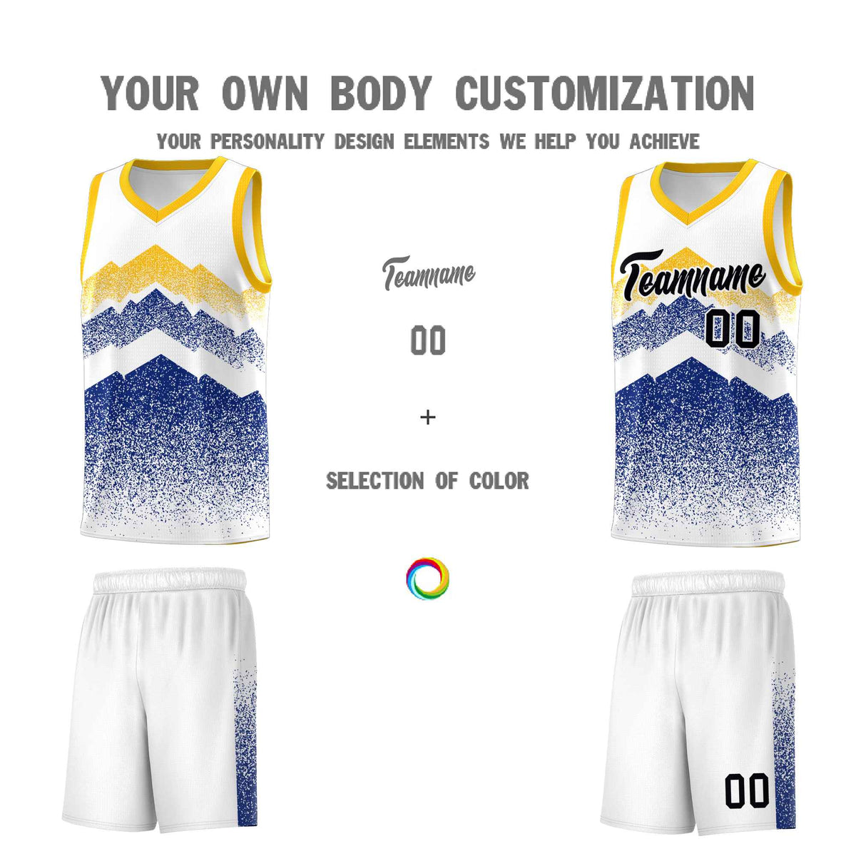 Custom Youth Basketball Jerseys White Royal Gradient Mountain Design Uniforms