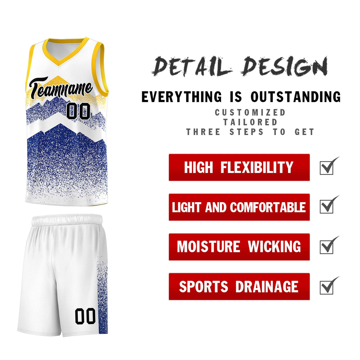 Custom Youth Basketball Jerseys White Royal Gradient Mountain Design Uniforms