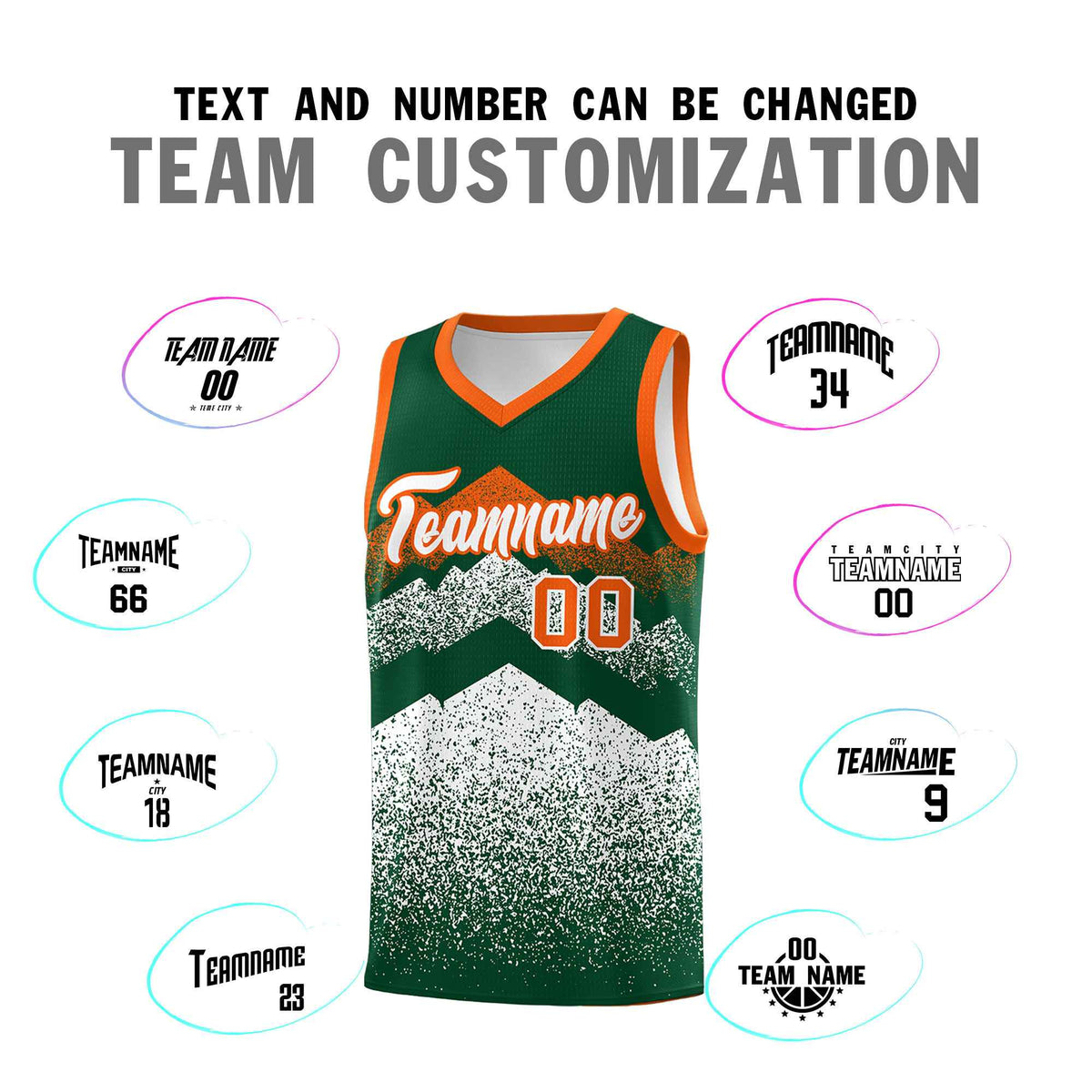 Personalized Youth Basketball Jerseys   Green White Gradient Mountain Design Uniforms