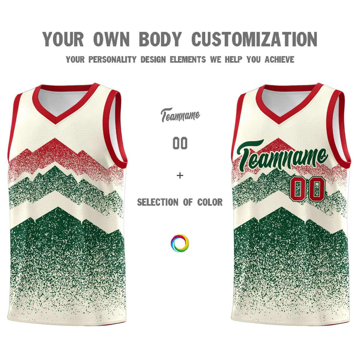 Personalized Youth Basketball Jerseys   Cream Green Gradient Mountain Design Uniforms